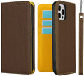 iPhone 12/12 Pro Wallet Case, RFID Blocking Genuine Leather Magnetic Case with Wrist Strap and Card Slots Kickstand Feature Flip Cover