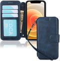 iPhone 12 Mini Wallet Case with Wrist Strap, PU Leather Kickstand Holder Case with Card Slots Magnetic Cover Case