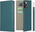 iPhone 12/12 Pro Wallet Case, RFID Blocking Genuine Leather Magnetic Case with Wrist Strap and Card Slots Kickstand Feature Flip Cover