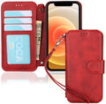 iPhone 12 Mini Wallet Case with Wrist Strap, PU Leather Kickstand Holder Case with Card Slots Magnetic Cover Case