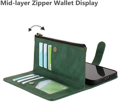 iPhone 12 Pro Max Wallet Case with Card Holder, 2 in 1 PU Leather Case with Magnetic Clasp Zipper Pocket Shockproof Detachable Flip Case with Wrist Strap for iPhone 12 Pro Max