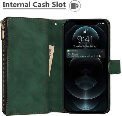 iPhone 12 Pro Max Wallet Case with Card Holder, 2 in 1 PU Leather Case with Magnetic Clasp Zipper Pocket Shockproof Detachable Flip Case with Wrist Strap for iPhone 12 Pro Max