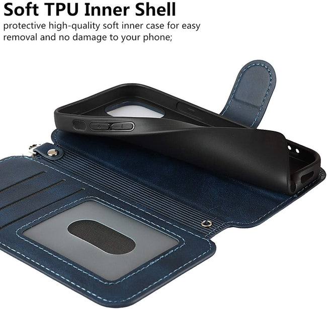 iPhone 12 Mini Wallet Case with Wrist Strap, PU Leather Kickstand Holder Case with Card Slots Magnetic Cover Case