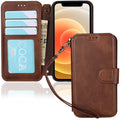 iPhone 12 Mini Wallet Case with Wrist Strap, PU Leather Kickstand Holder Case with Card Slots Magnetic Cover Case