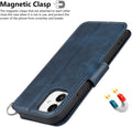 iPhone 12 Mini Wallet Case with Wrist Strap, PU Leather Kickstand Holder Case with Card Slots Magnetic Cover Case
