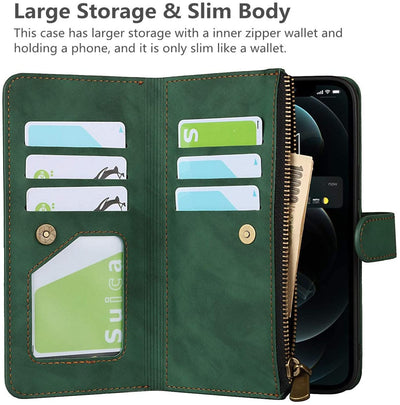 iPhone 12 Pro Max Wallet Case with Card Holder, 2 in 1 PU Leather Case with Magnetic Clasp Zipper Pocket Shockproof Detachable Flip Case with Wrist Strap for iPhone 12 Pro Max