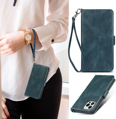iPhone 12/12 Pro Wallet Case with Card Holder, [RFID Blocking] PU Leather Kickstand Holder Shockproof Case with Wrist Strap Magnetic Closure Protective Cover Case