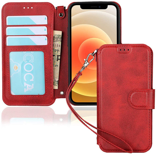 iPhone 12 Mini Wallet Case with Wrist Strap, PU Leather Kickstand Holder Case with Card Slots Magnetic Cover Case