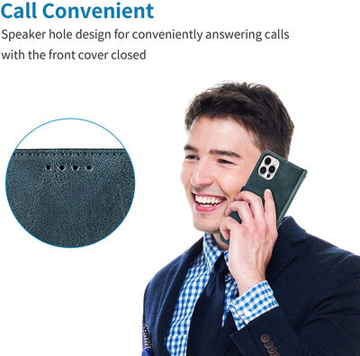 iPhone 12/12 Pro Wallet Case with Card Holder, [RFID Blocking] PU Leather Kickstand Holder Shockproof Case with Wrist Strap Magnetic Closure Protective Cover Case