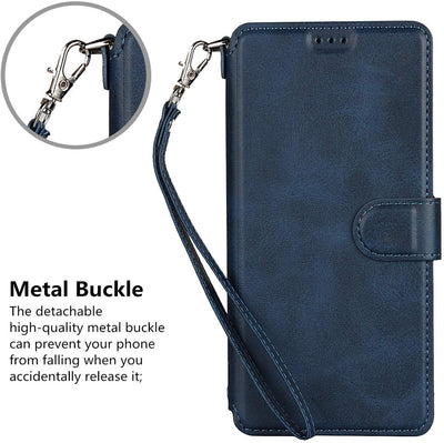 iPhone 12 Mini Wallet Case with Wrist Strap, PU Leather Kickstand Holder Case with Card Slots Magnetic Cover Case