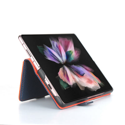 Galaxy Z Fold 3 Case with S Pen Holder, Genuine Leather Wallet Card Solt Magnetic Full Protection Stylus Storage Phone Cover for Samsung Galaxy Z Fold 3 5g