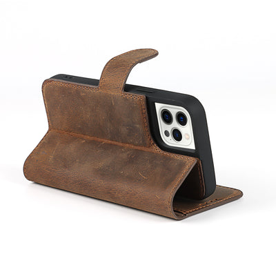 iPhone 12 & iPhone 12 Pro Case with Card Slots Holder and Wrist Strap Premium PU Leather Kickstand Double Magnetic Clasp Shockproof Flip Folio Cover