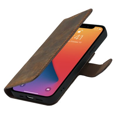 iPhone 12 & iPhone 12 Pro Case with Card Slots Holder and Wrist Strap Premium PU Leather Kickstand Double Magnetic Clasp Shockproof Flip Folio Cover